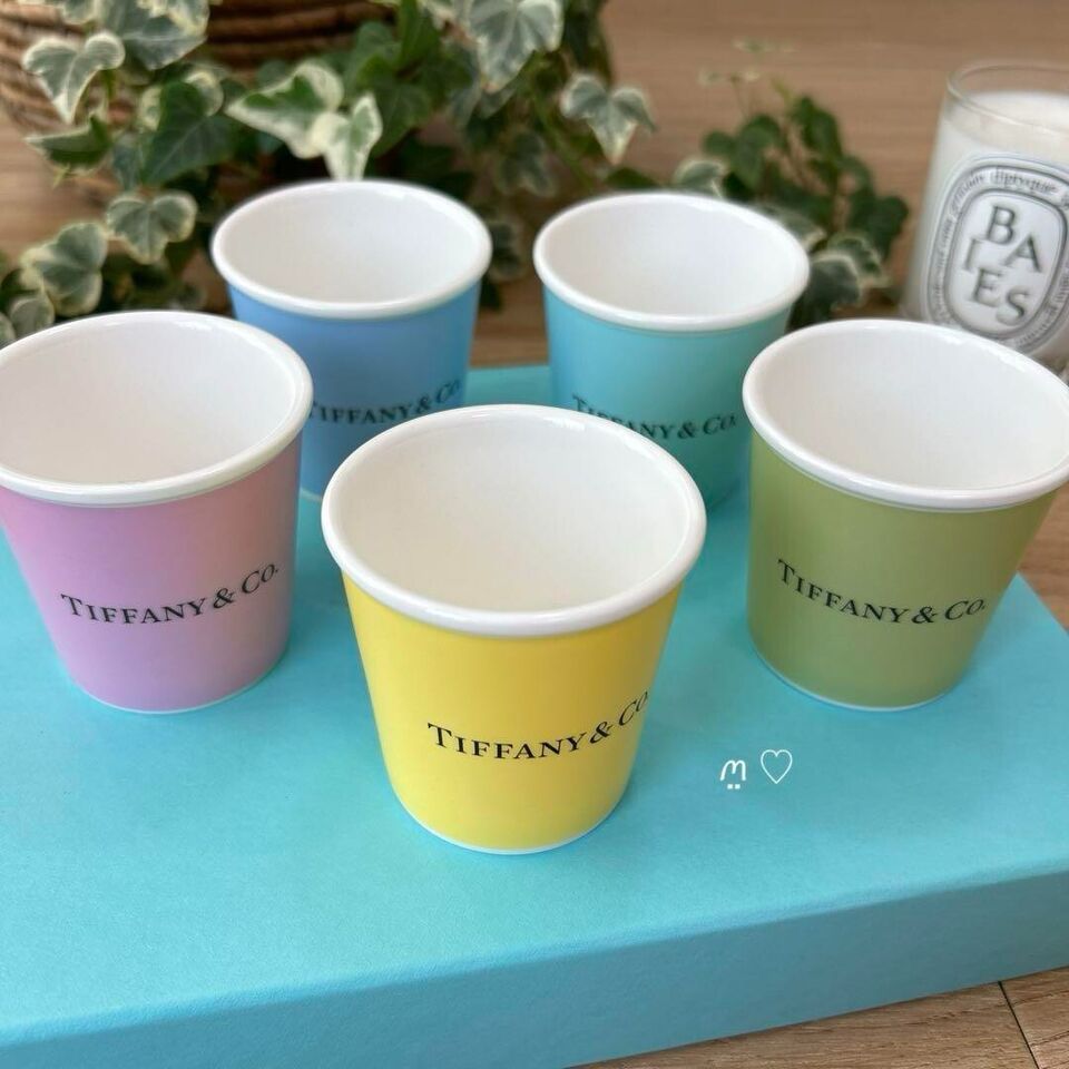 Tiffany & Co. Set of 5 Colorful Paper Espresso Fine Bone China Cups